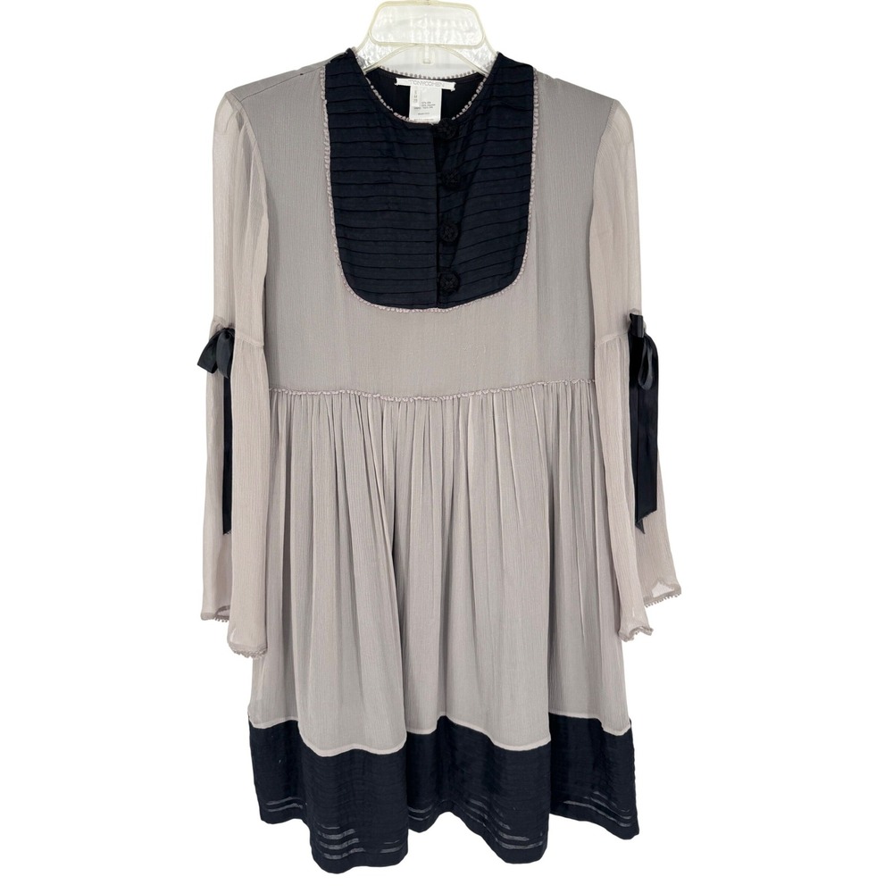 Tony Cohen Moody Whimsigoth 100% Silk Bell Sleeve Babydoll Dress Grey/Black Sz 6 - Picture 2 of 15